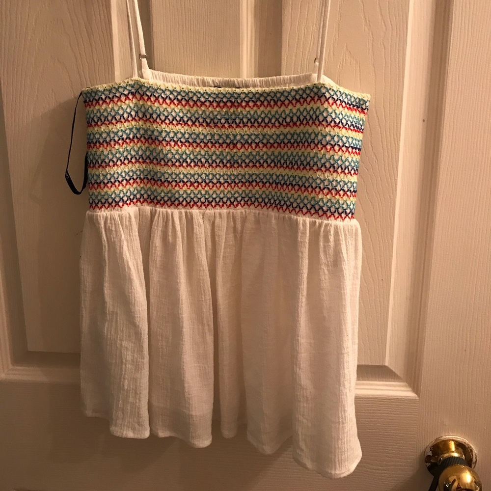 White, colorful striped beach top!